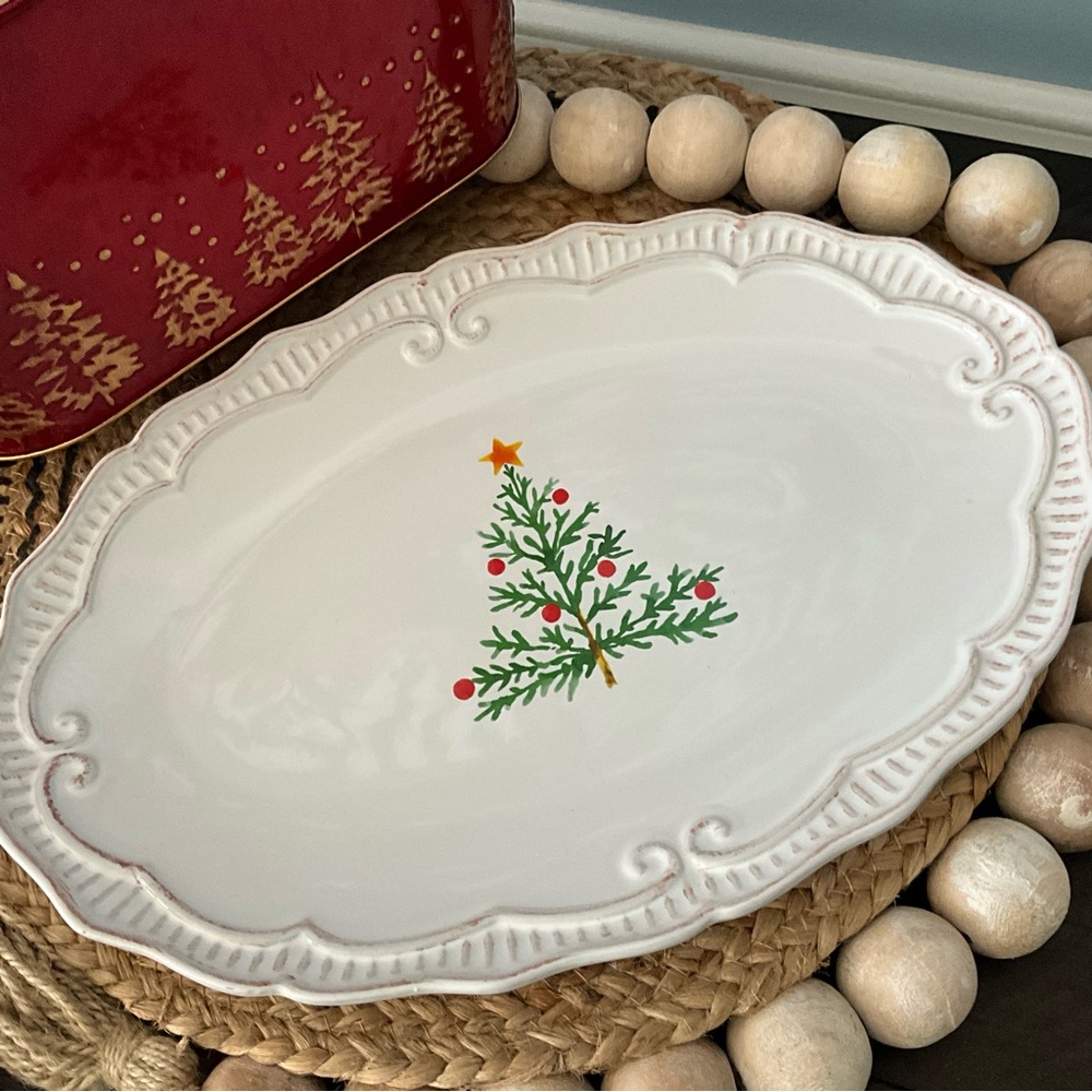 BLACK FRIDAY NWT Christmas Platter Serving Plate Christmas Tree Capri Stoneware